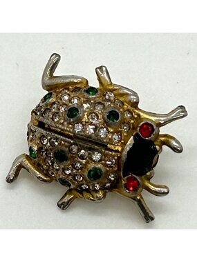 Vintage Coro Lady Bug Beetle Pin Brooch Gold Tone Rhinestone Enamel 1940s